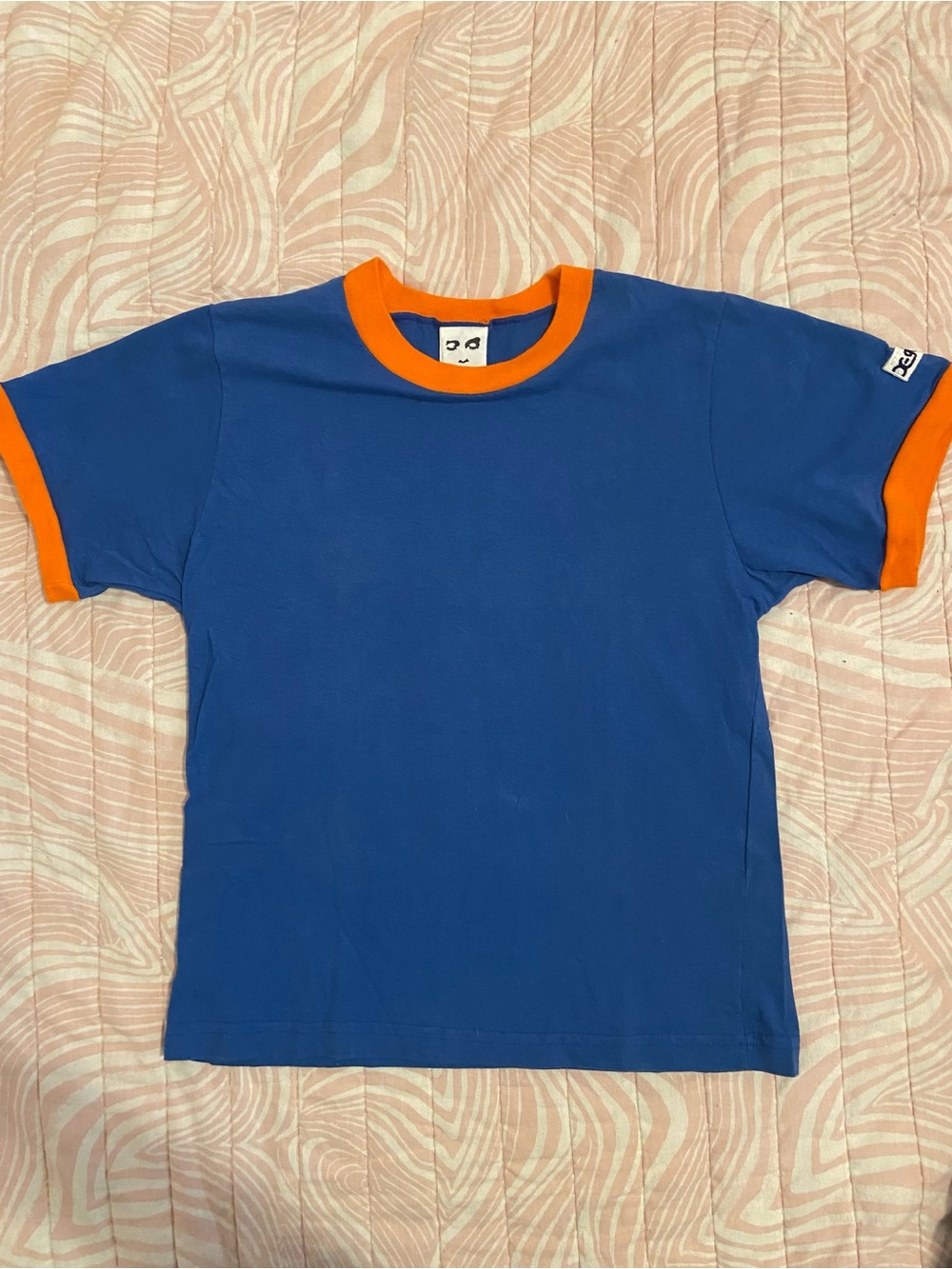 Blue Short-Sleeve Ringer Tee with Orange Trim
